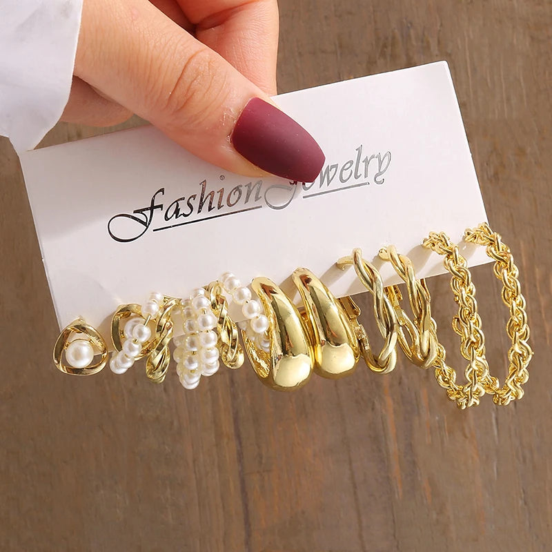 Gold Color Geometry Pearl Earrings  Dangle Earrings