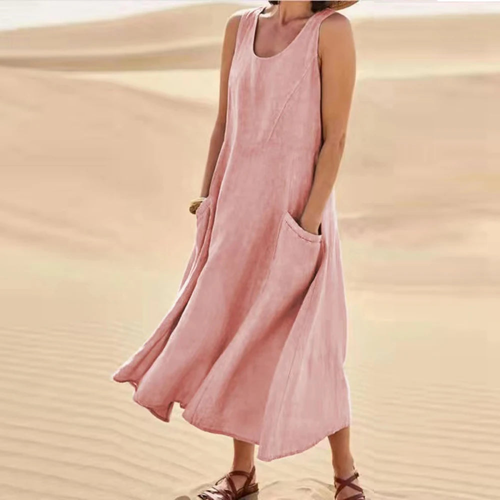 Cotton Linen Sleeveless Dress  Summer Pullover