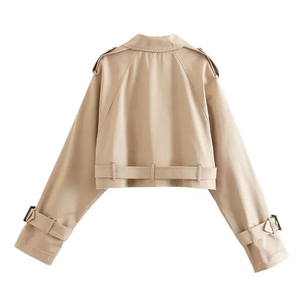 Cropped Long Sleeve Double Breasted Trench Coat