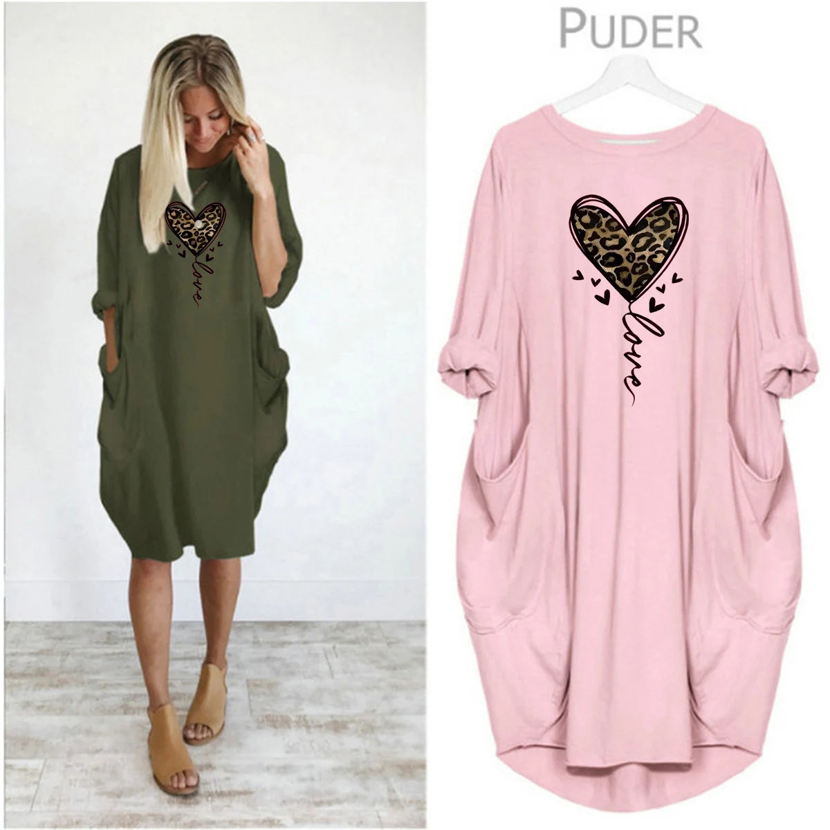 Plus size long sleeved pocket dress