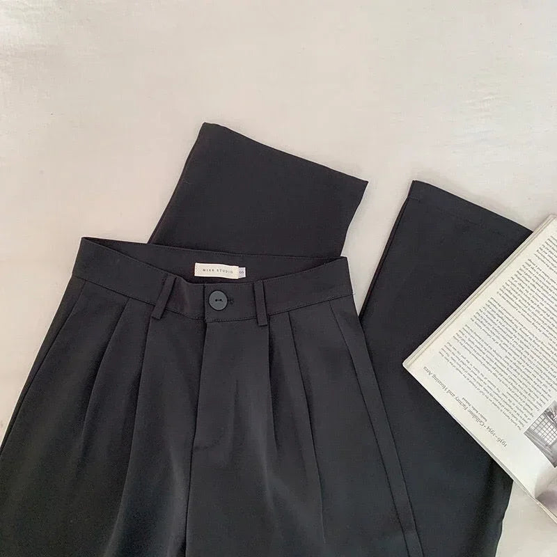 Solid High Waist Suit Fall Straight Trousers