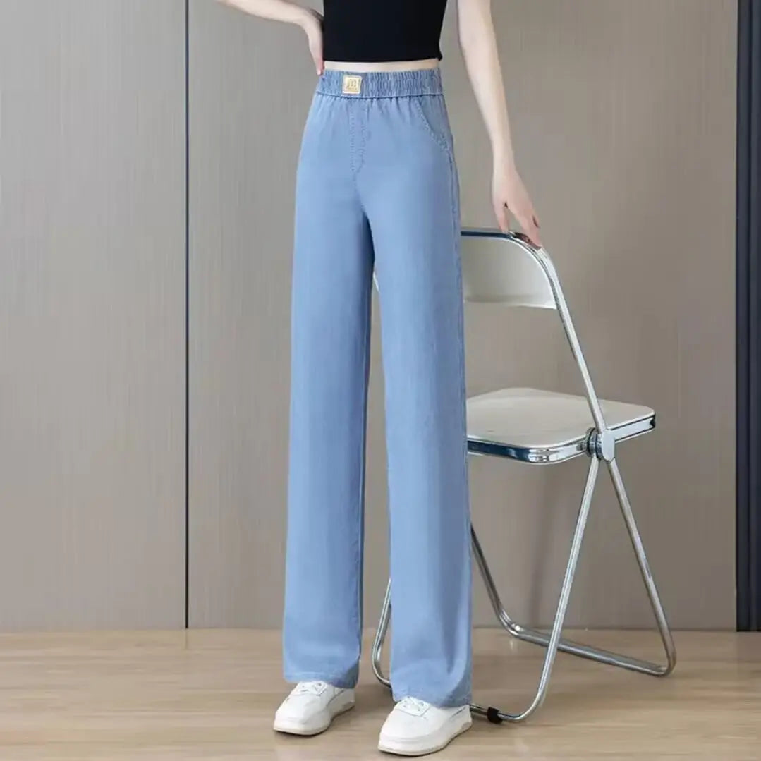 Tencel Jeans Wide Leg Pants Lightweight Stretch