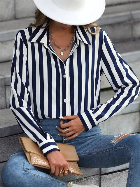 Luxury Shirts Texture Striped Print  Long Sleeve