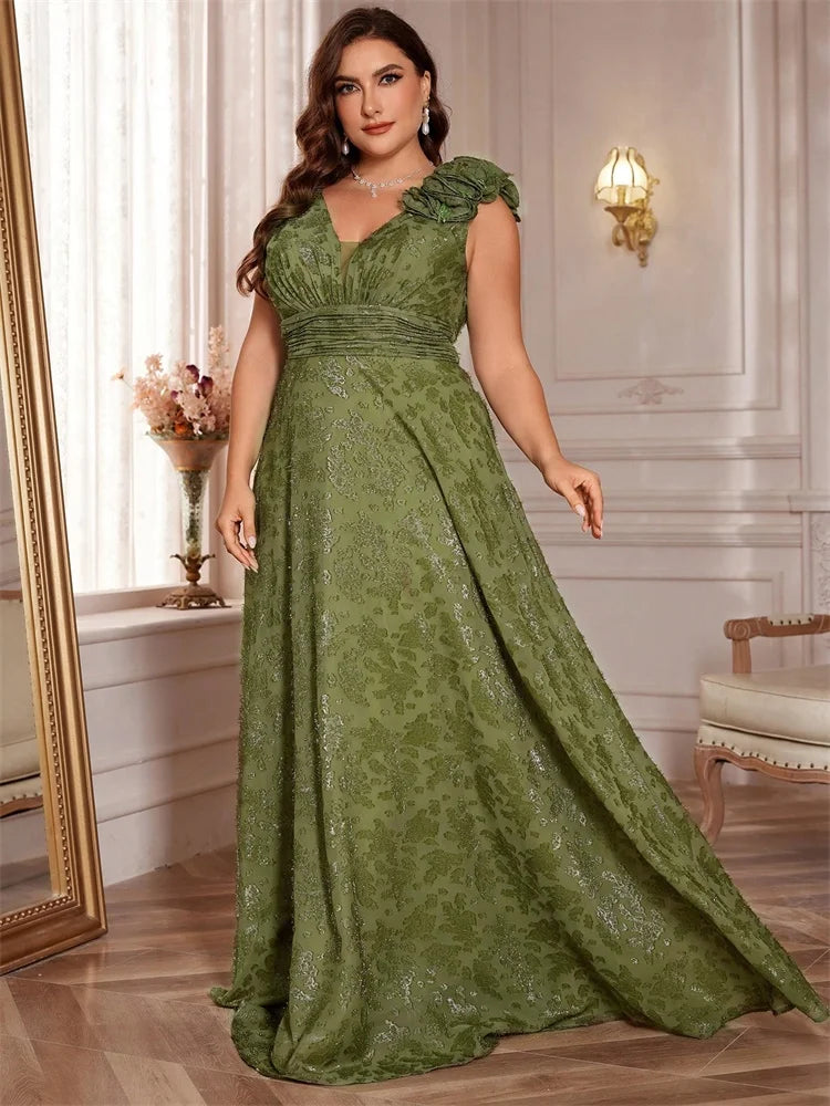 Plus Size Elegant V-Neck Floral Evening Dress