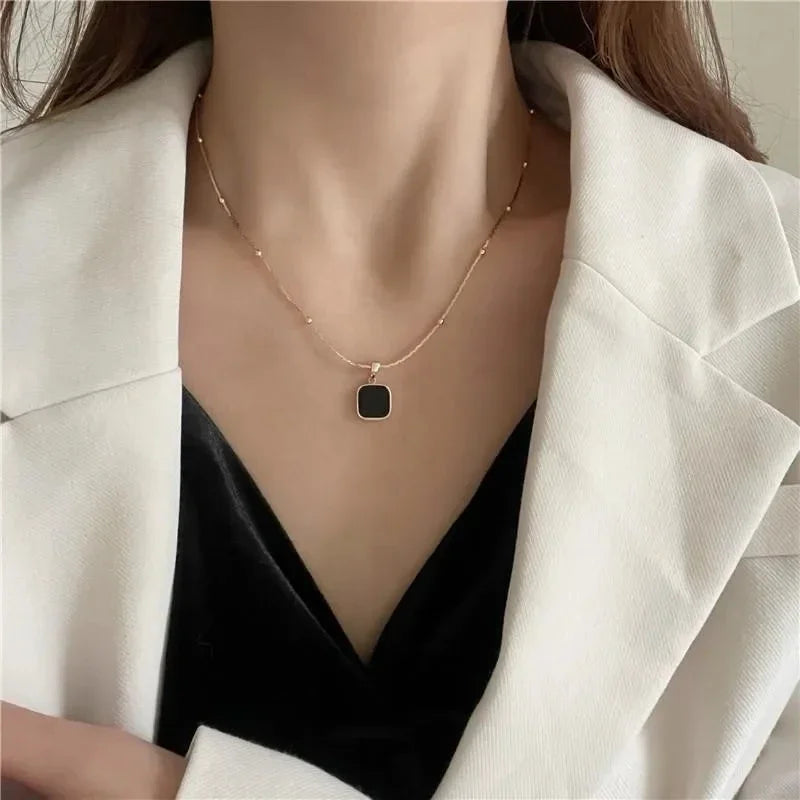 Stainless Steel Necklaces  Exquisite Minimalist Square Pendant