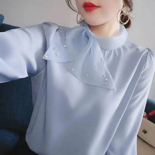 Blouse Full Long Sleeve With Bow Chiffon