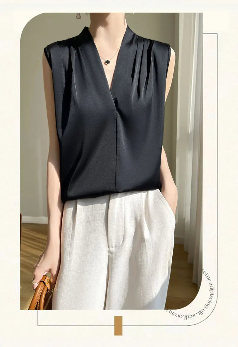 Solid Color Satin Blouse