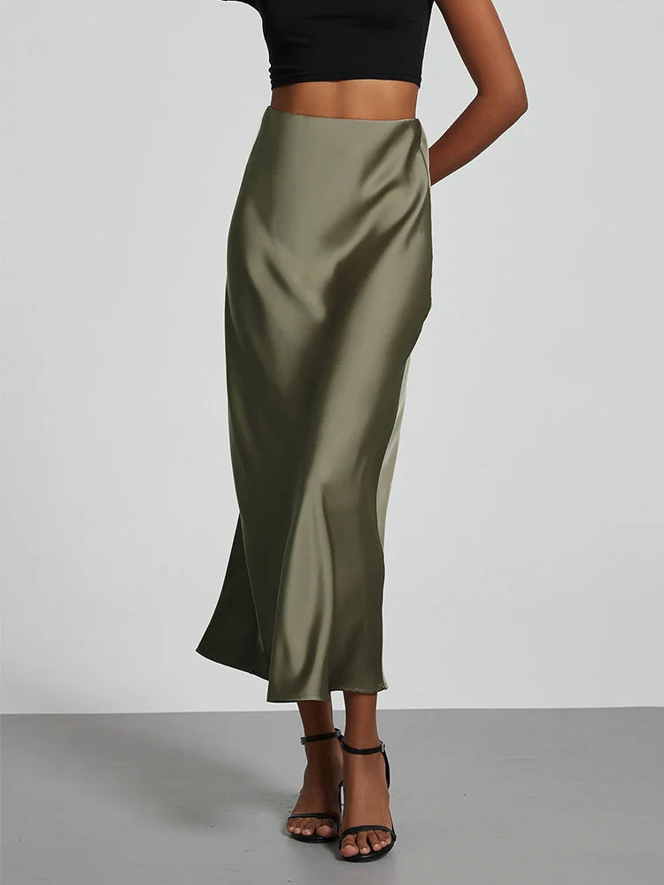Satin Long Skirt High Waist