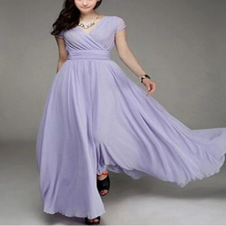 Short-Sleeved Chiffon Evening Dress, Party Dress,