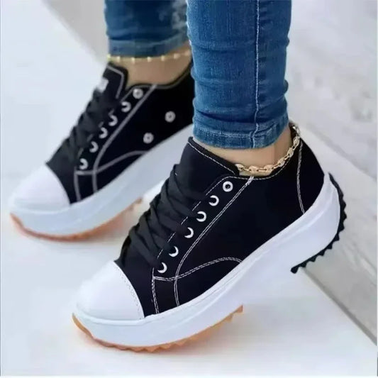 Plataforma y cordones, color blanco sneakers women
