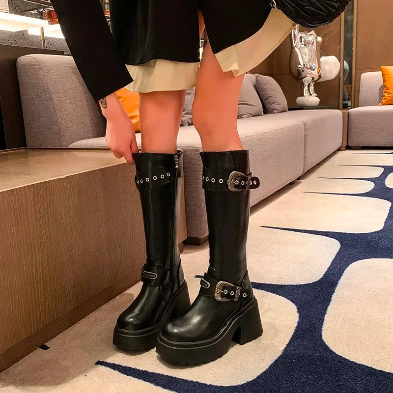 Thick Heel Cotton Side Zipper Rivet Metal