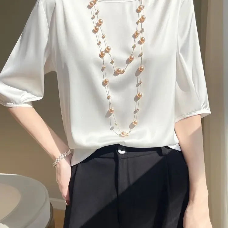 Lady's half Sleeve tops O-Neck pullover