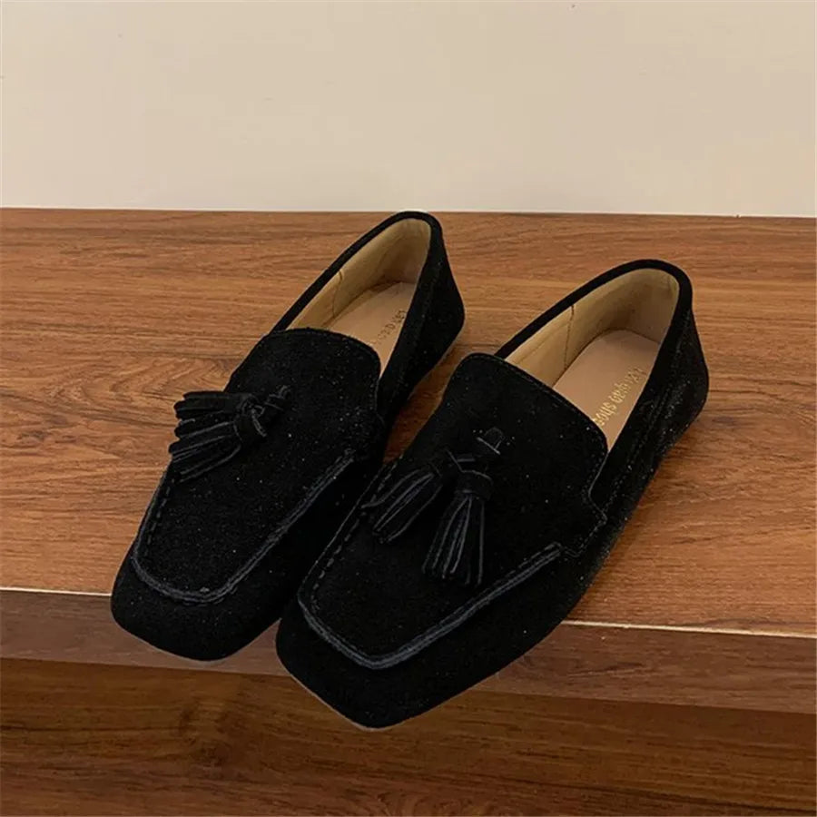 Fringed Ballet Flats Square Toe Flat Espadrilles