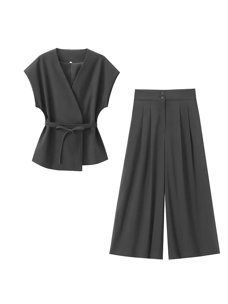 Trouser Suits Sleeveless V-Neck  2 Piece Set