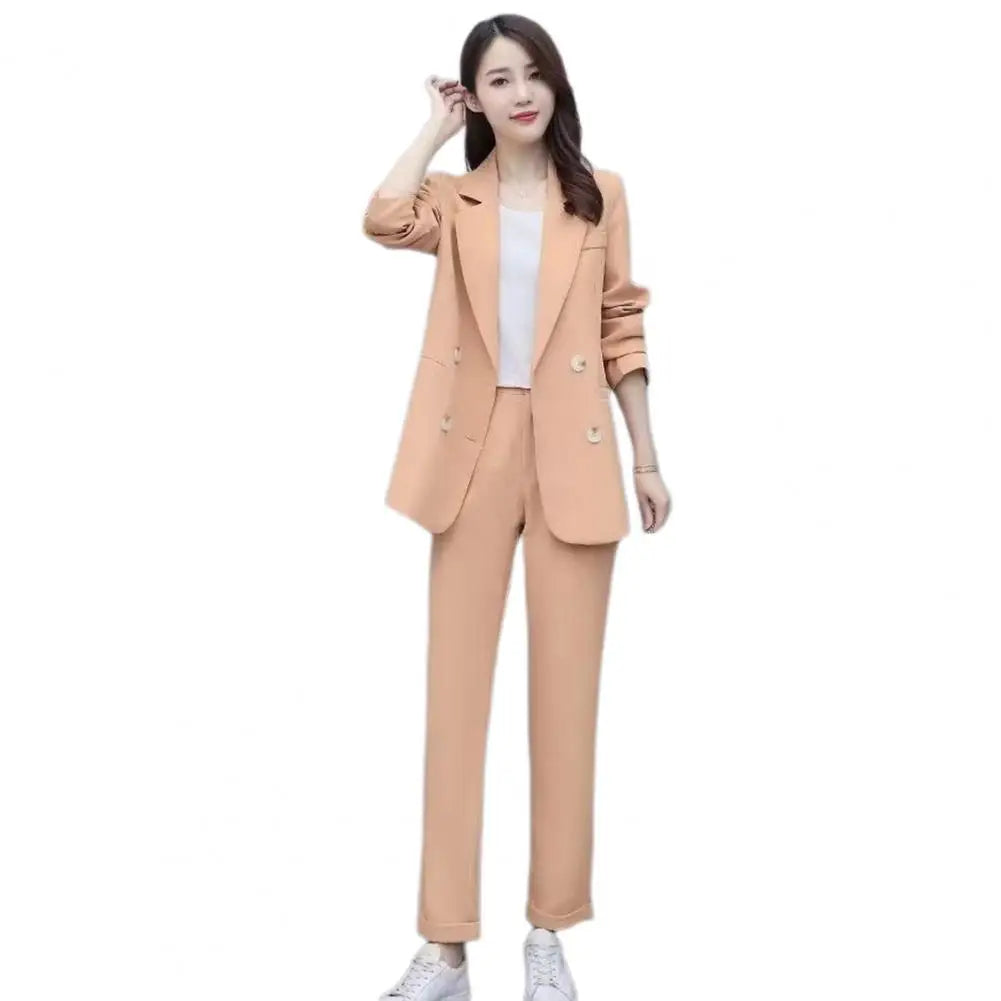 Business Set Double-breasted Coat High Waist Pants