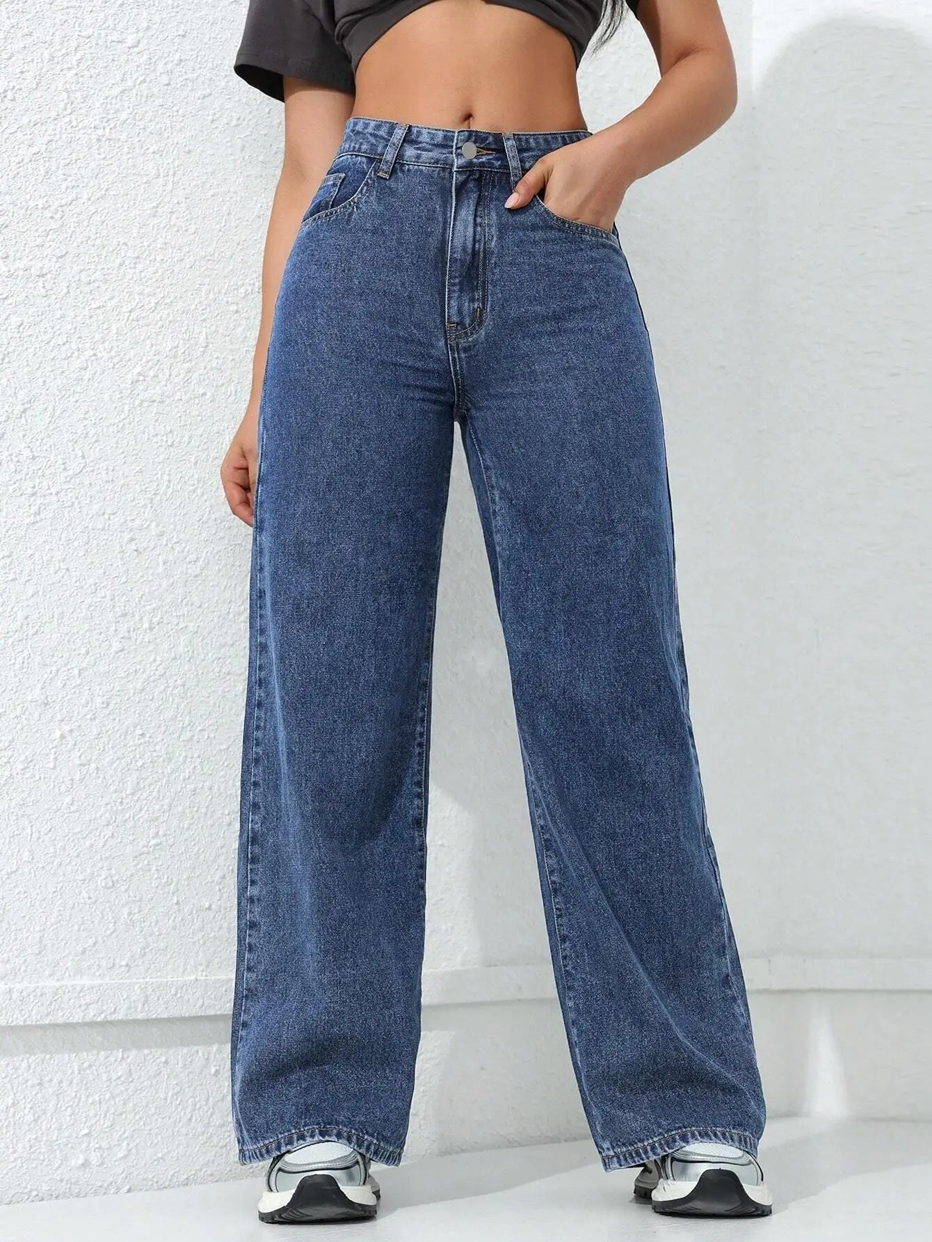 Wide Leg Denims High Waist Washed Distressed