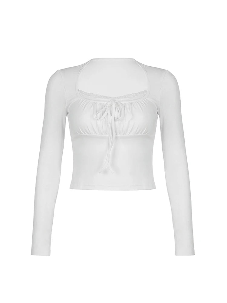 Square Collar Crop Top  Knitted Elegant Tee