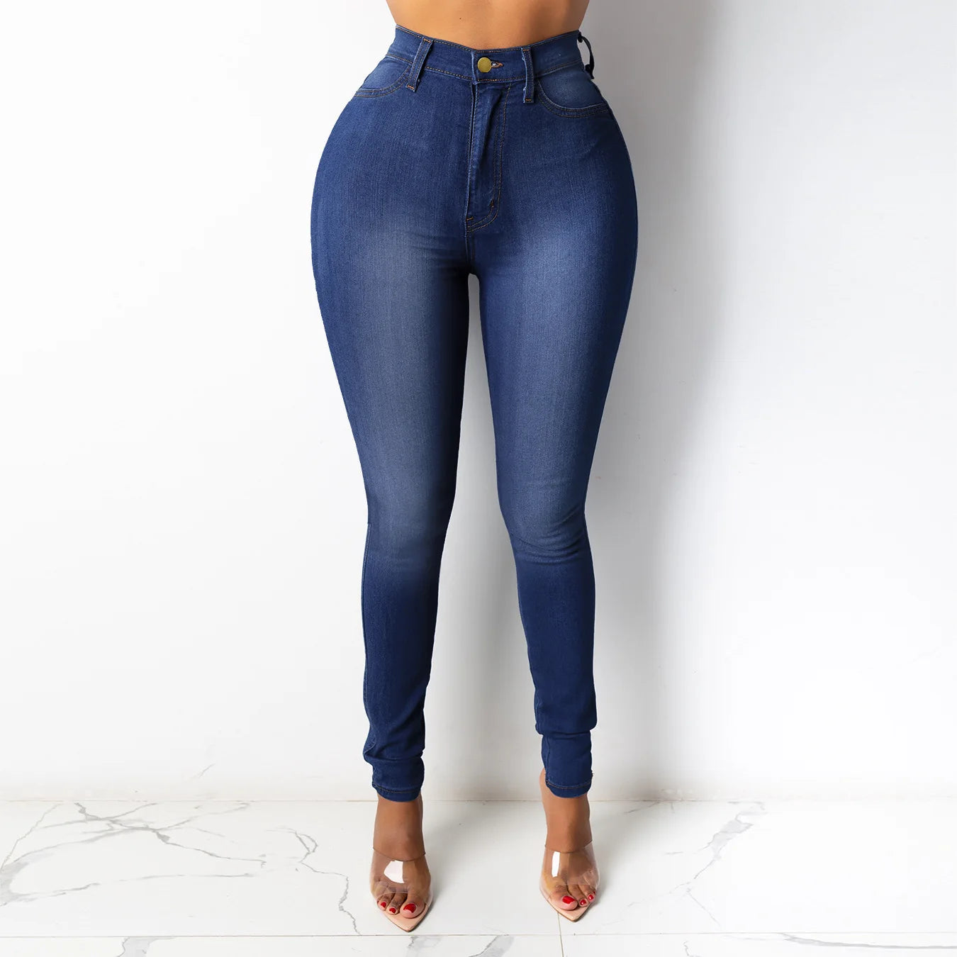 Skinny Pencil Jeans High Waisted Elegant Denim