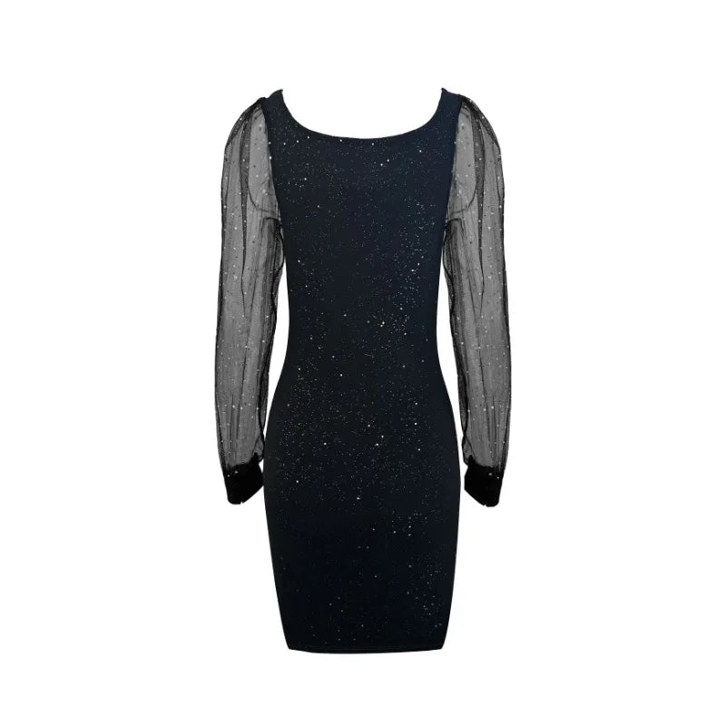 Plus Size 1XL-5XL Transparent Mesh Sleeve Dresses