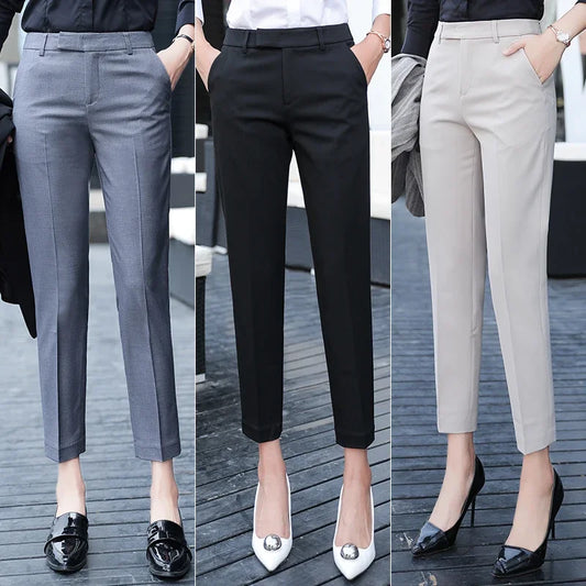 Black Gray Suit Pants High Waist Pants