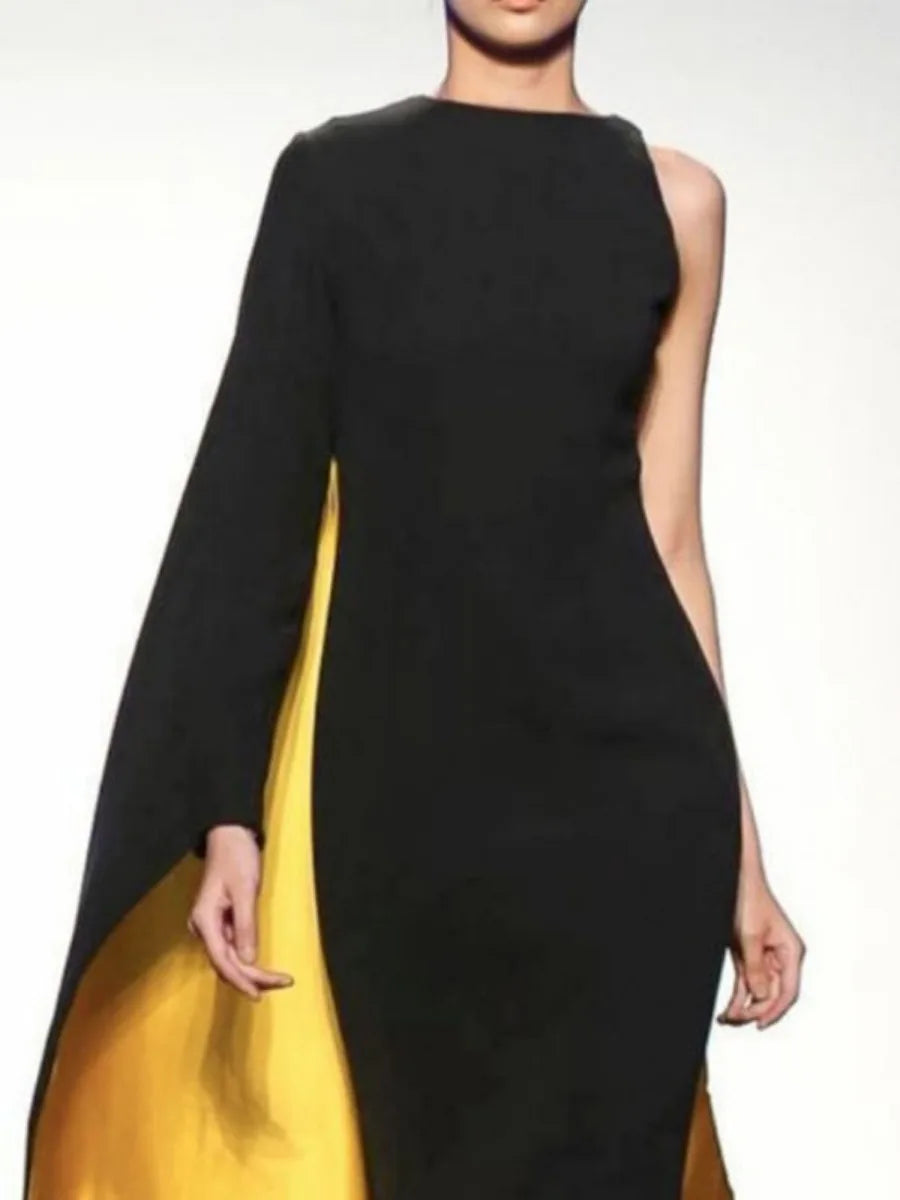 Asymmetric Cape Dress One-shoulder Slim Fit
