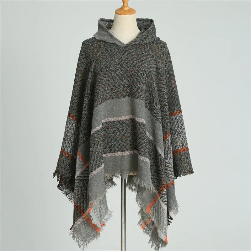 Winter Women Hooded Cape Wrap Scarf Poncho