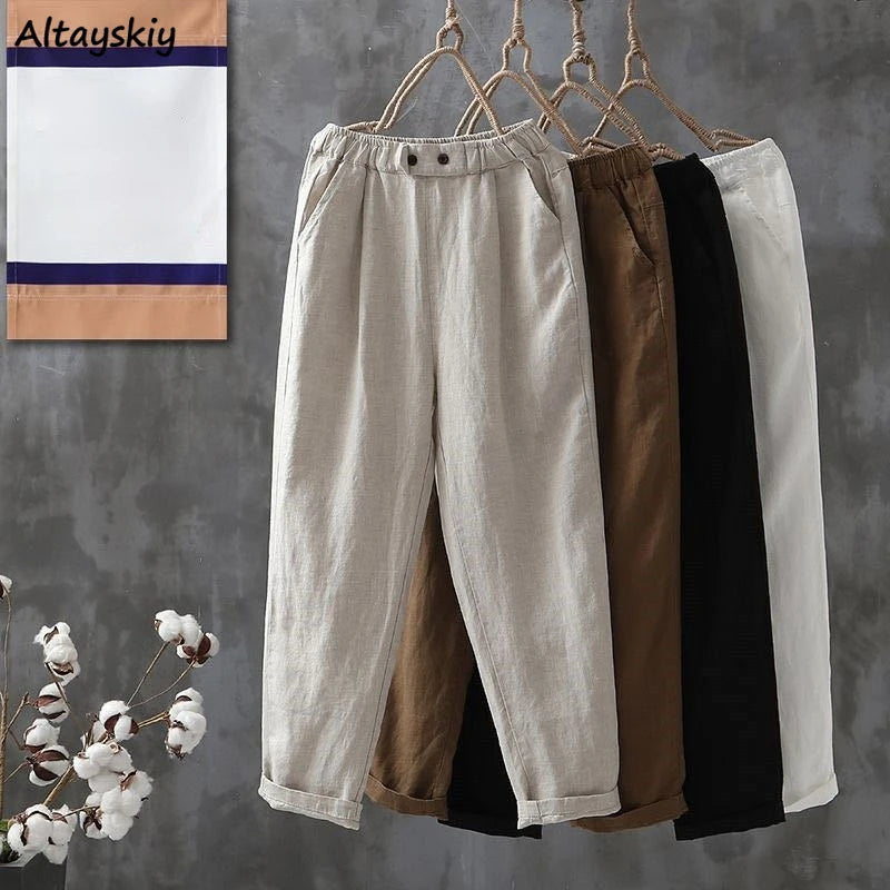 Casual Pants Cotton Button Chic Harem Trousers