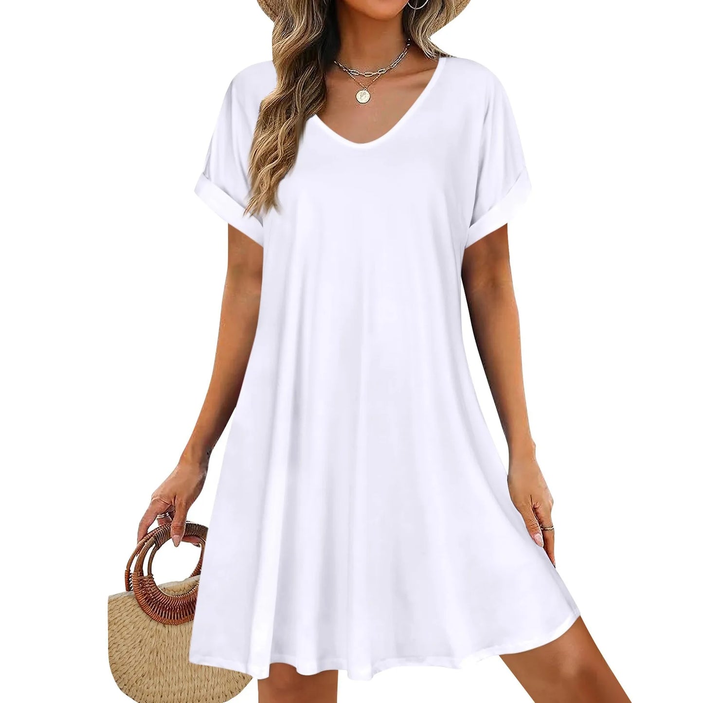 Short Sleeve T-shirt Dress Round Neck