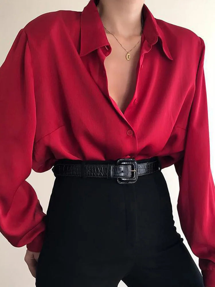 Button Blouses Turn Down Collar Long Sleeve