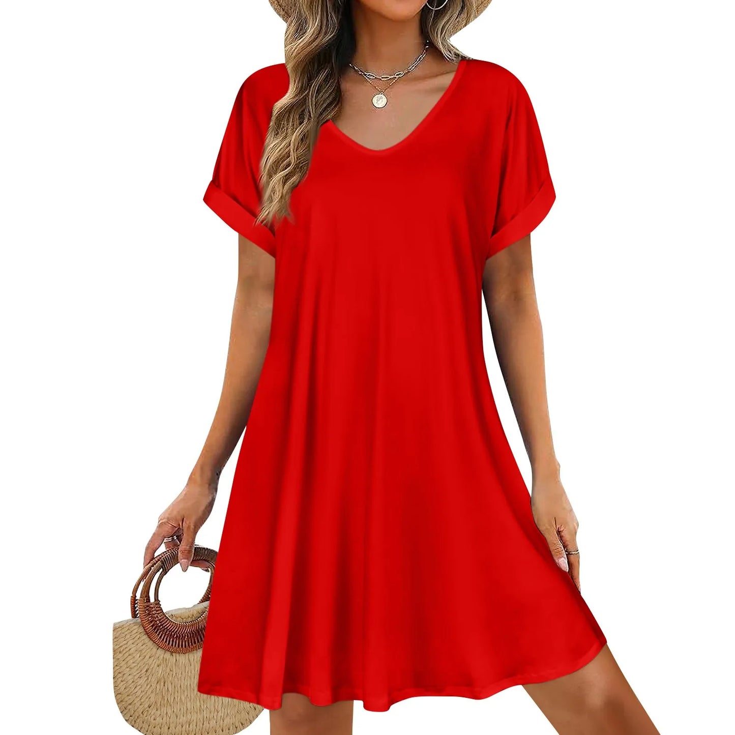 Short Sleeve T-shirt Dress Round Neck