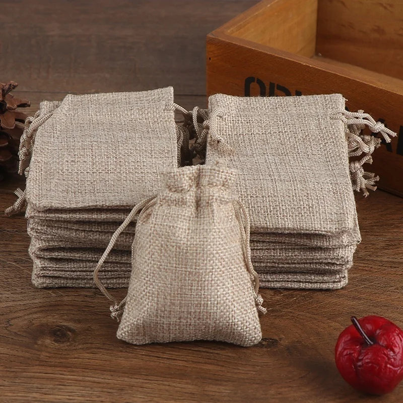 50PCS Drawstring Burlap Jute Favor Gift Bag
