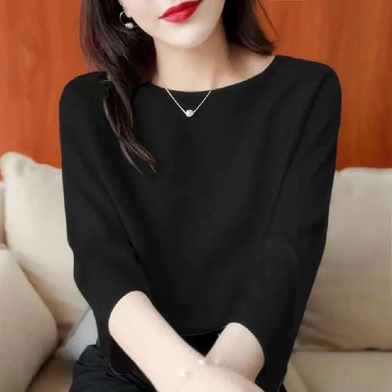 Solid 3/4 Sleeve Shirt Elegant Pullovers
