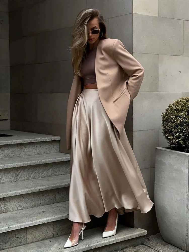 Elegant Satin High Waist Maxi Skirt