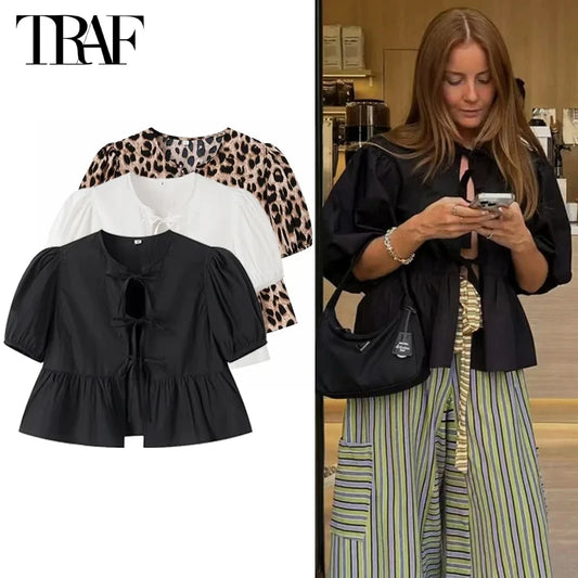 Puff Sleeve  Crop Top Ruched Blouse