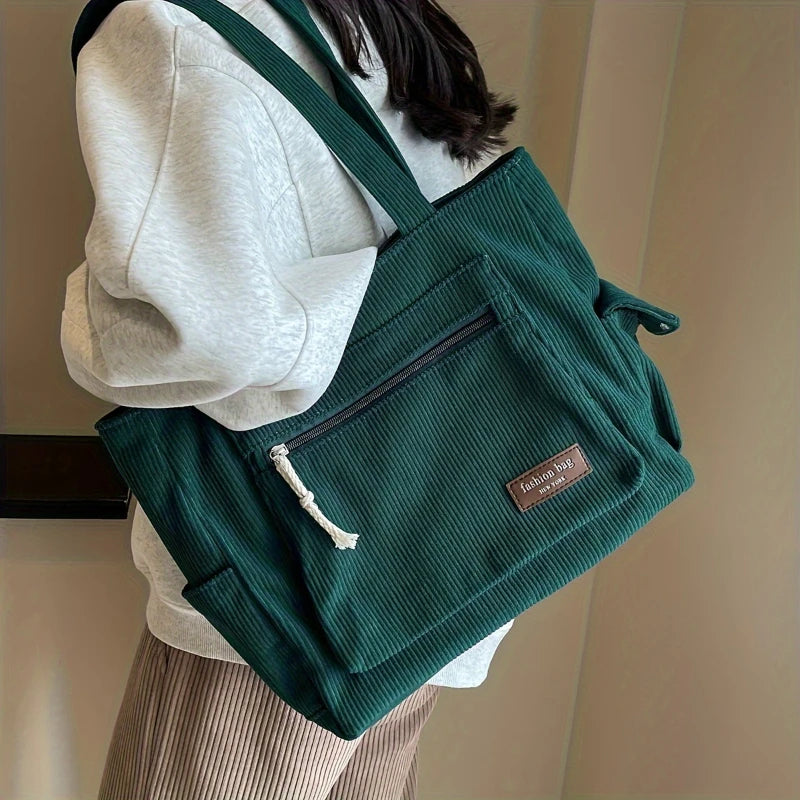 Simple Corduroy  Solid Color Shoulder Bag,