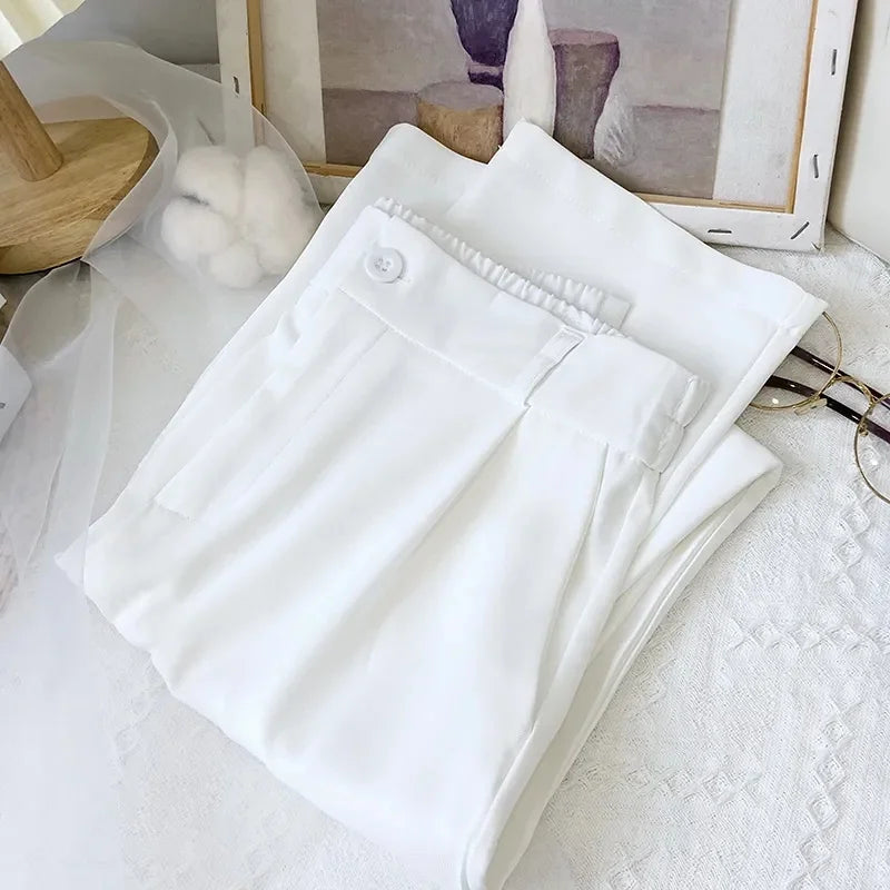 Suit Pants Solid Color Elastic Waist Ankle-Length