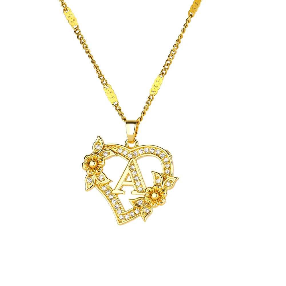 Heart Initial, Gold Color Stainless Steel Chain