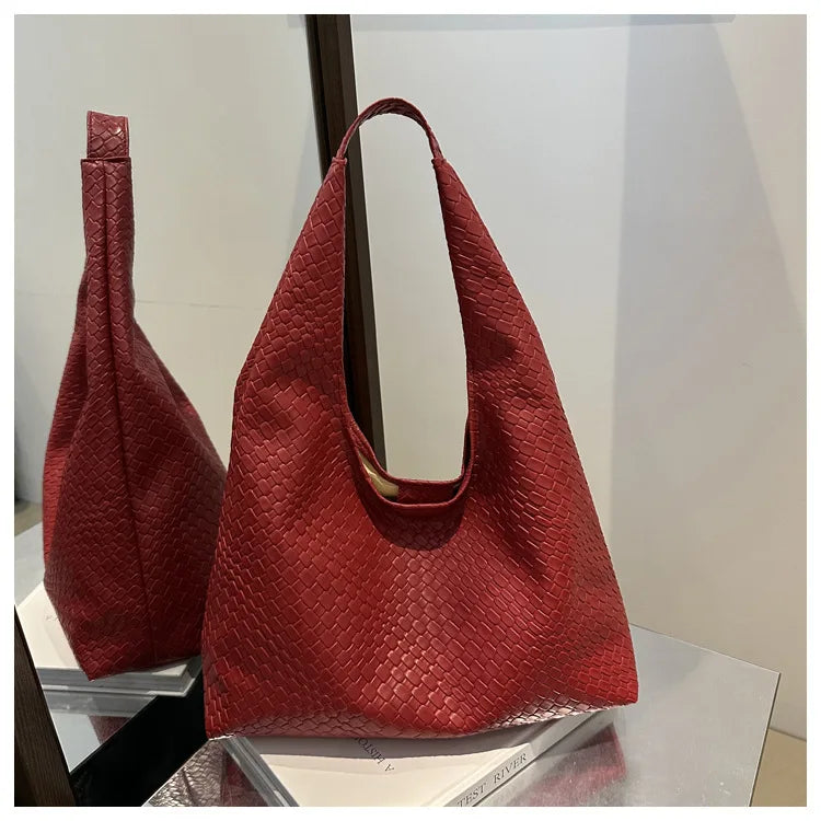 Retro faux leather braided shoulder bag