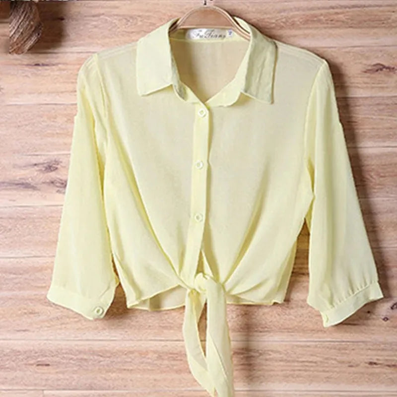 Thin Short Sleeve Chiffon Button Up Shirts