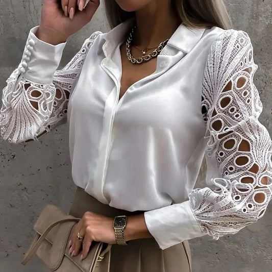 Sexy Lace  Button Up Shirts Long Sleeve