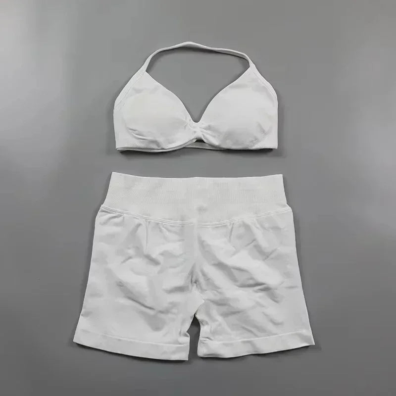 2 Piece Strappy Yoga Bra Top  Shorts Fitness