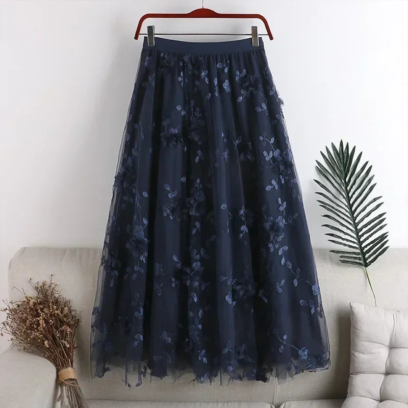 Casual Summer Embroidery Long Skirt