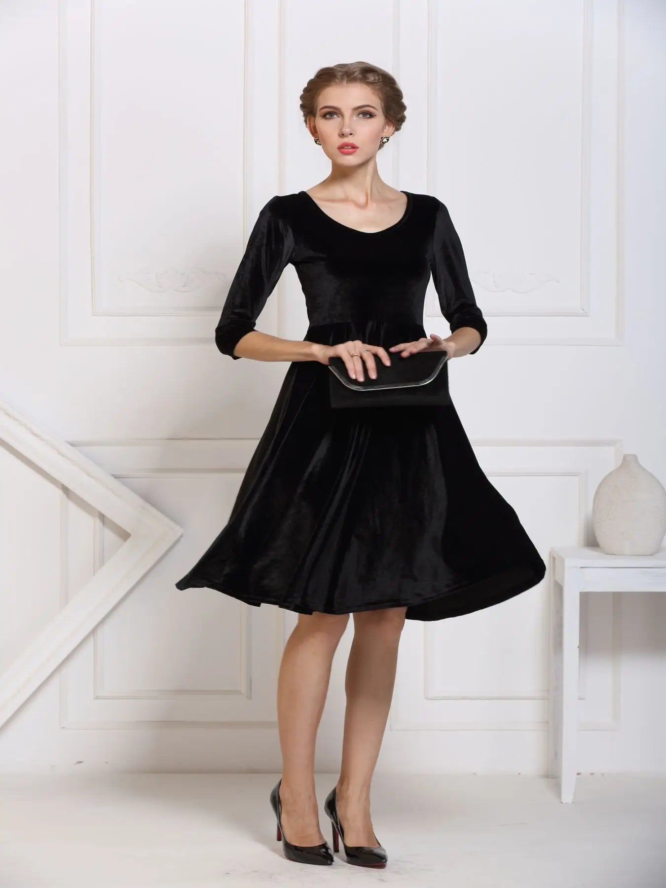 Velvet Midi with Three quarter Sleeves