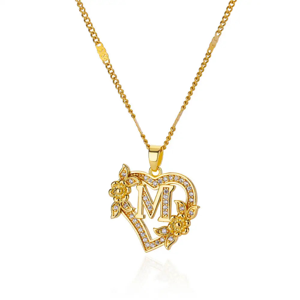 Heart Initial, Gold Color Stainless Steel Chain