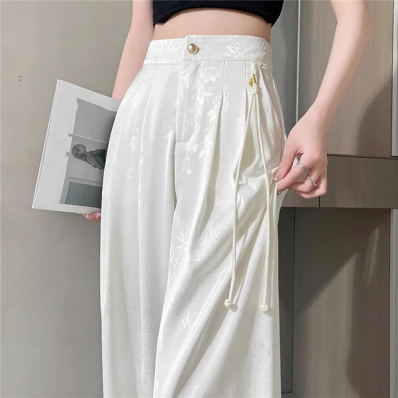 New Wide Leg Satin Casual Pants Female