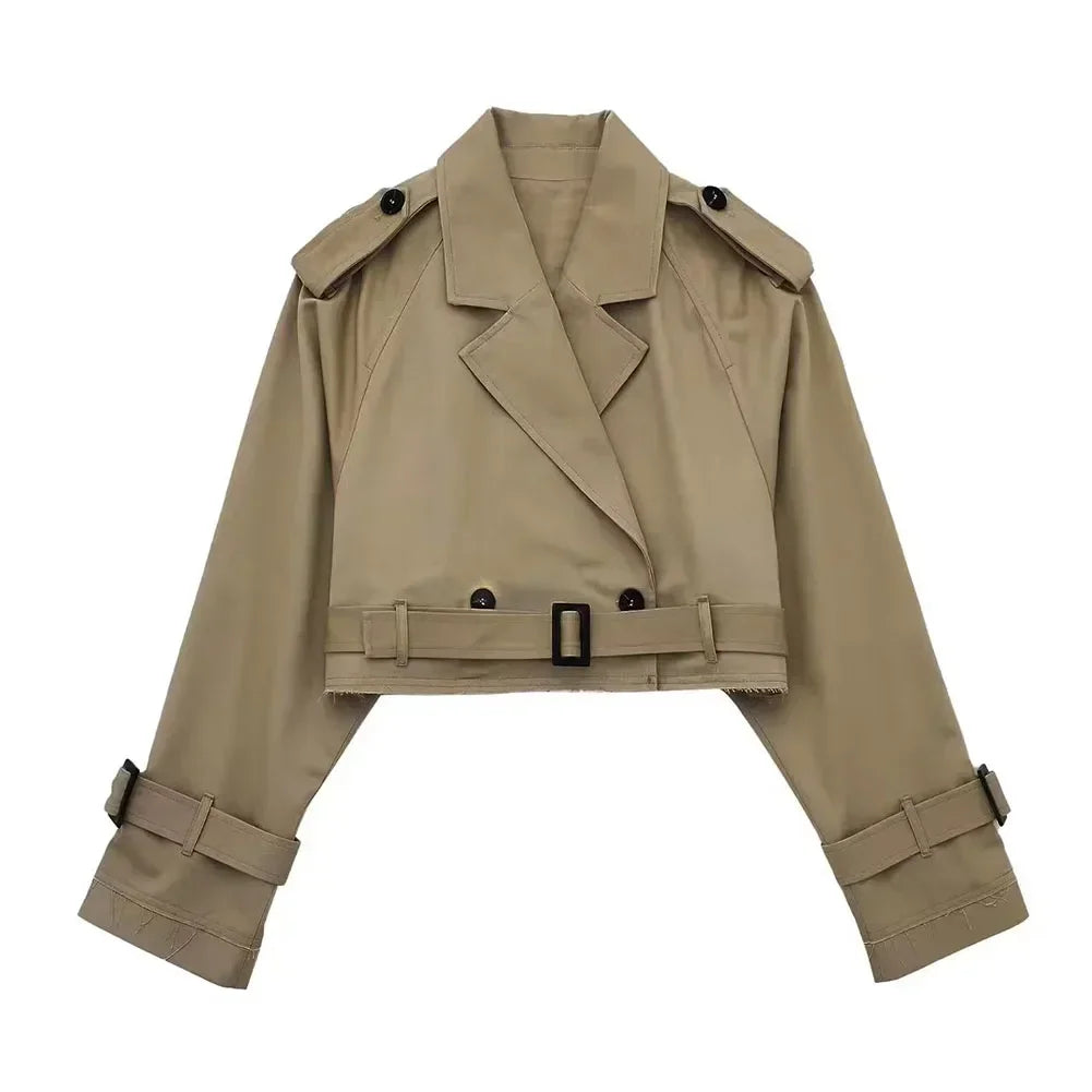 Cropped Long Sleeve Double Breasted Trench Coat