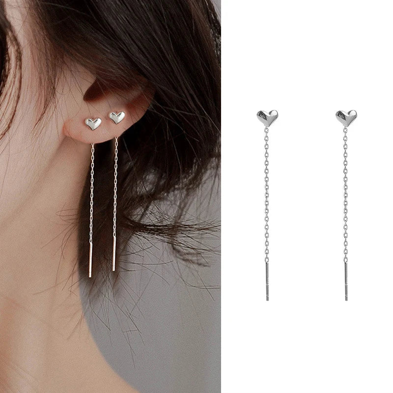 Silver Needle Star Line Tassel Drop Earring
