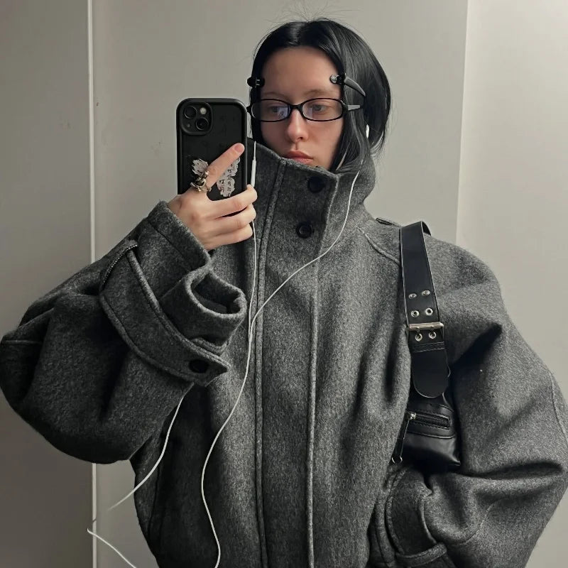 Full Sleeve Single Breasted Stand Collar Short Coats