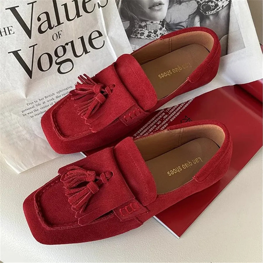 Fringed Ballet Flats Square Toe Flat Espadrilles