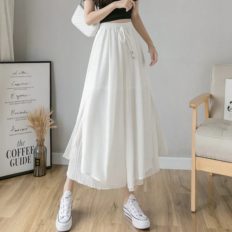 Culottes Hem Double Layers Loose Pleated Pants